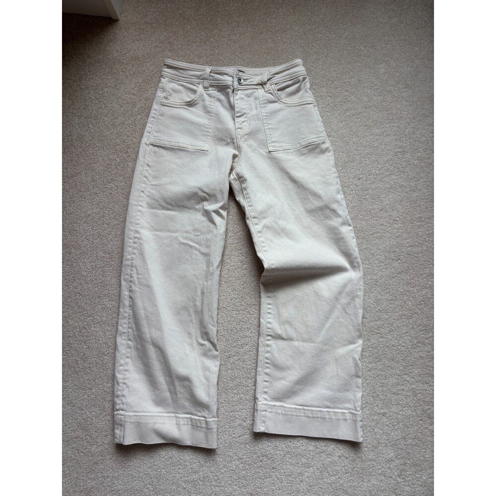 Sanctuary League Crop Ivory Wide Leg Cropped Jeans Size 28 Patch Pocket Sailor